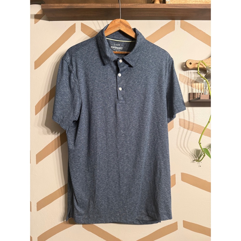 J.Crew‎ Performance Polo Shirt Mens Large Navy Blue Heathered Stretch BW546